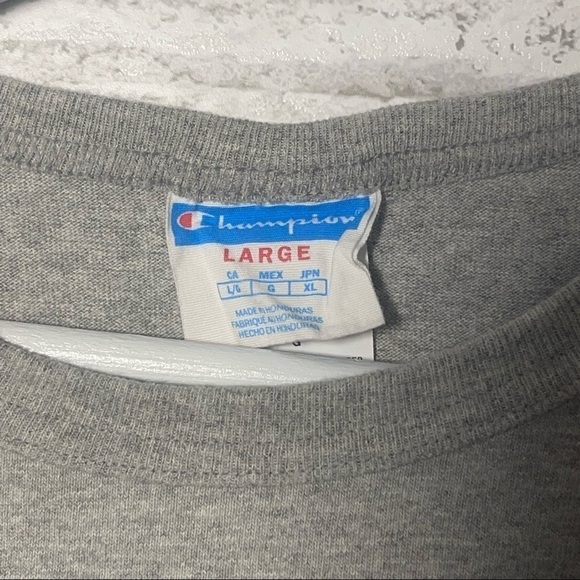 Champion Vintage Gray Short Sleeve Tee Shirt Men’s Size Large Felt Lettering - Picture 3 of 4